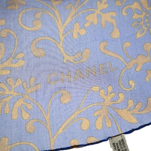CHANEL CC Logo XL JUMBO Scarf Handkerchief 100% Silk Blue Accessory 61RJ342 - Picture 8 of 15